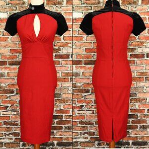 Red & Black Velvet PINUP COUTRE Keyhole Rockabilly Wiggle Dress - S